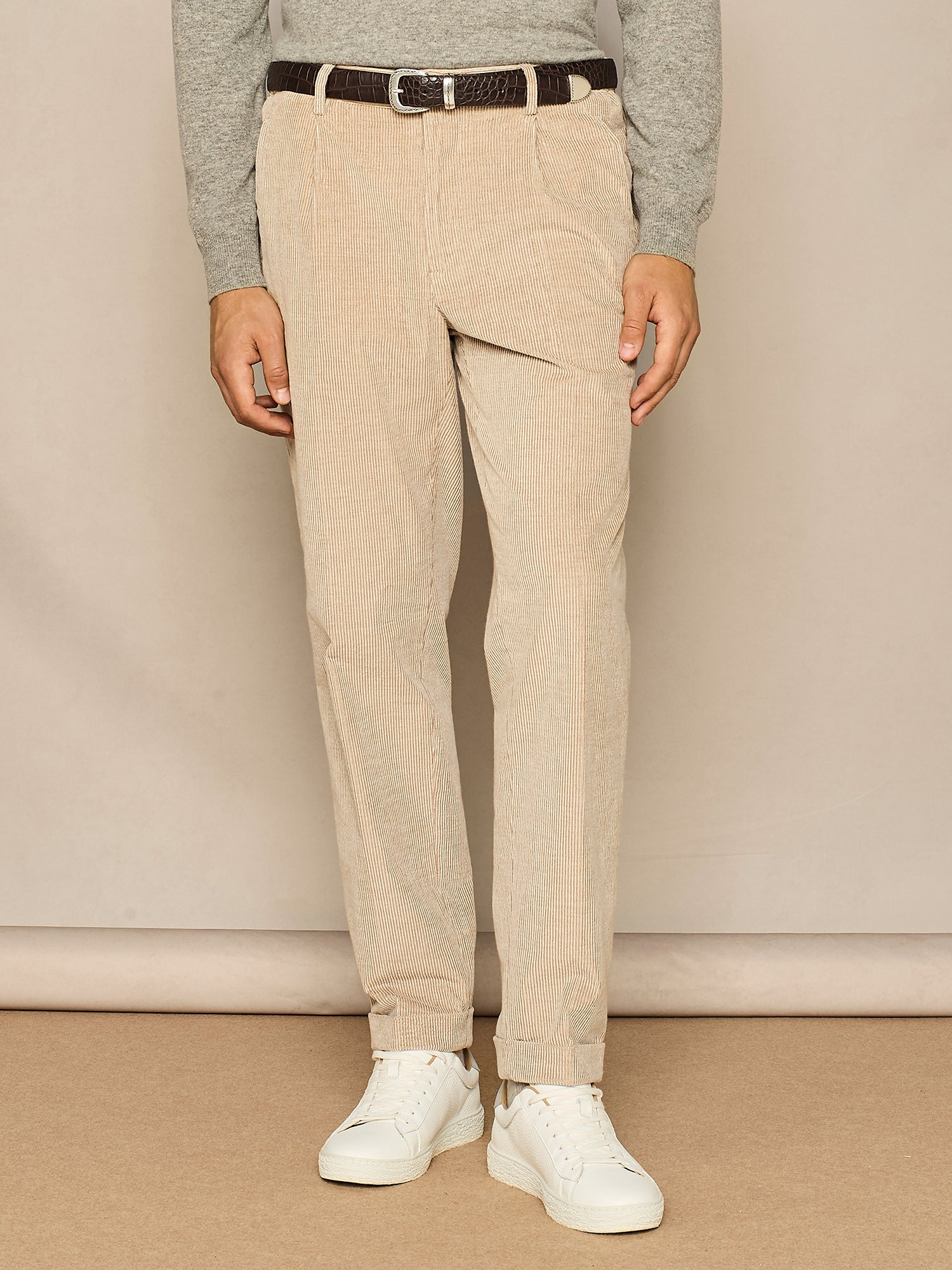 PANTALONE WIDE FIT IN VELLUTO VANISE' BEIGE
