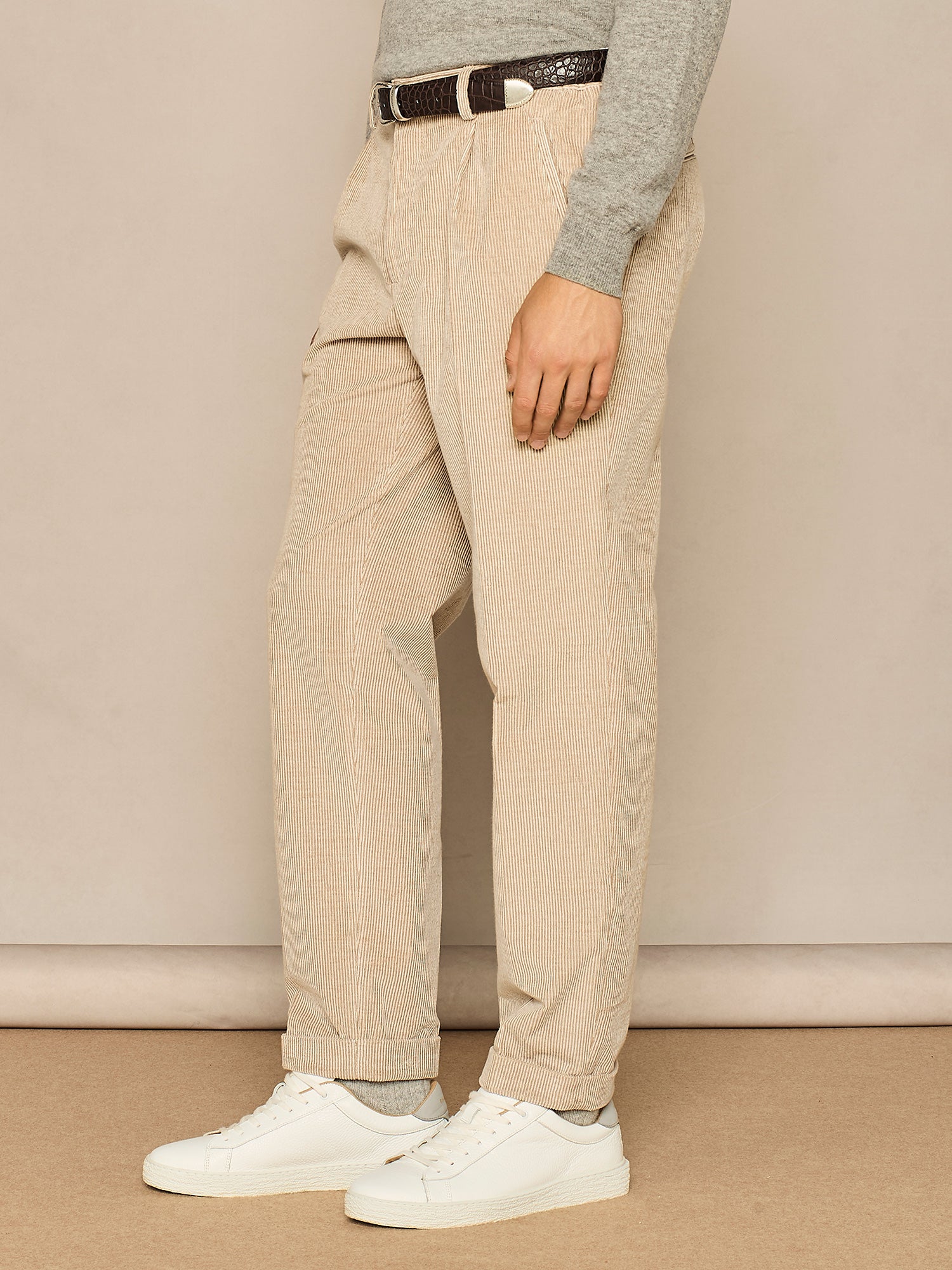 PANTALONE WIDE FIT IN VELLUTO VANISE' BEIGE