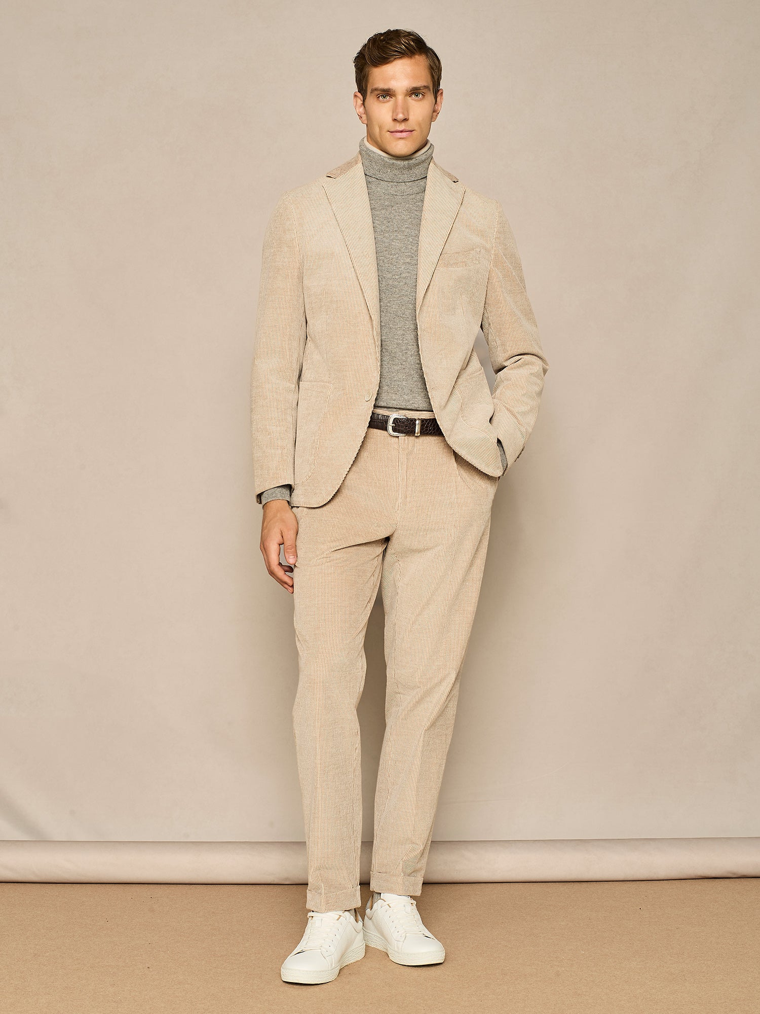 PANTALONE WIDE FIT IN VELLUTO VANISE' BEIGE
