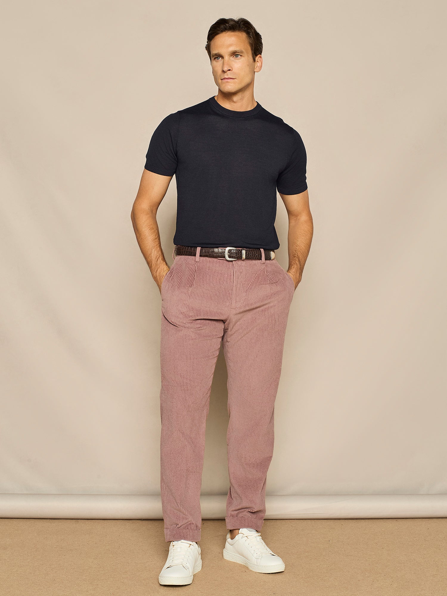 PANTALONE WIDE FIT IN VELLUTO MAUVE