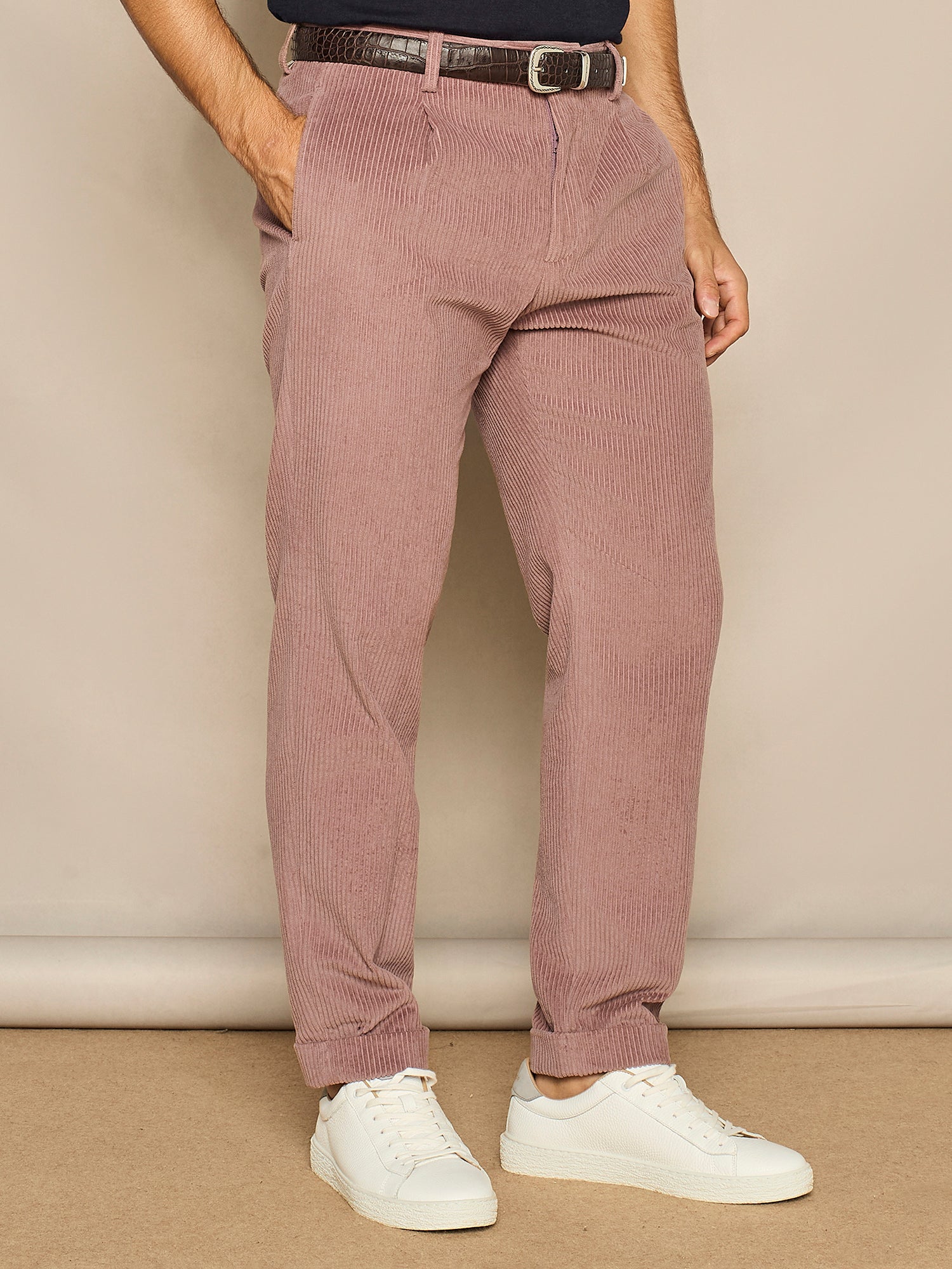PANTALONE WIDE FIT IN VELLUTO MAUVE