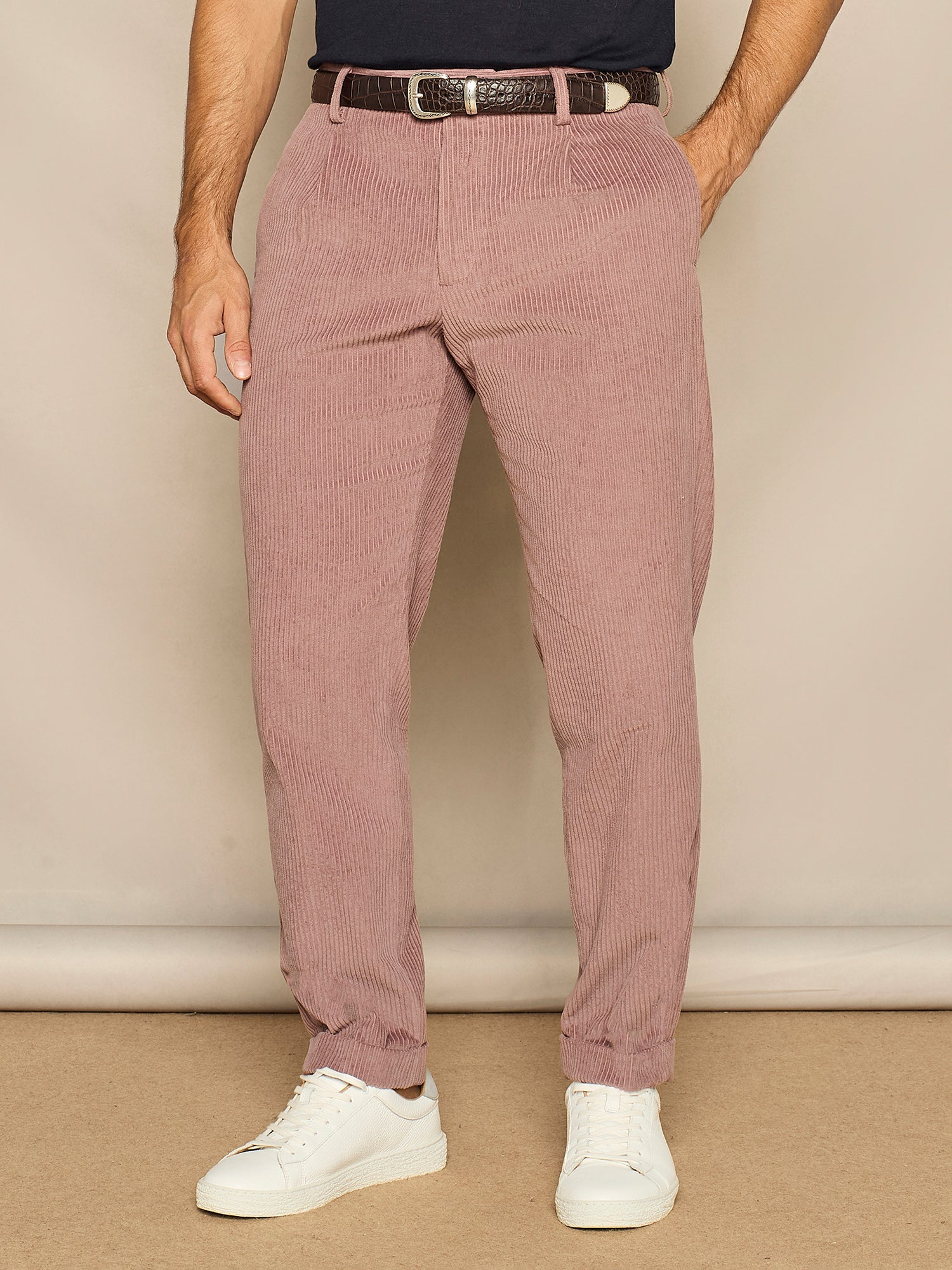 PANTALONE WIDE FIT IN VELLUTO MAUVE