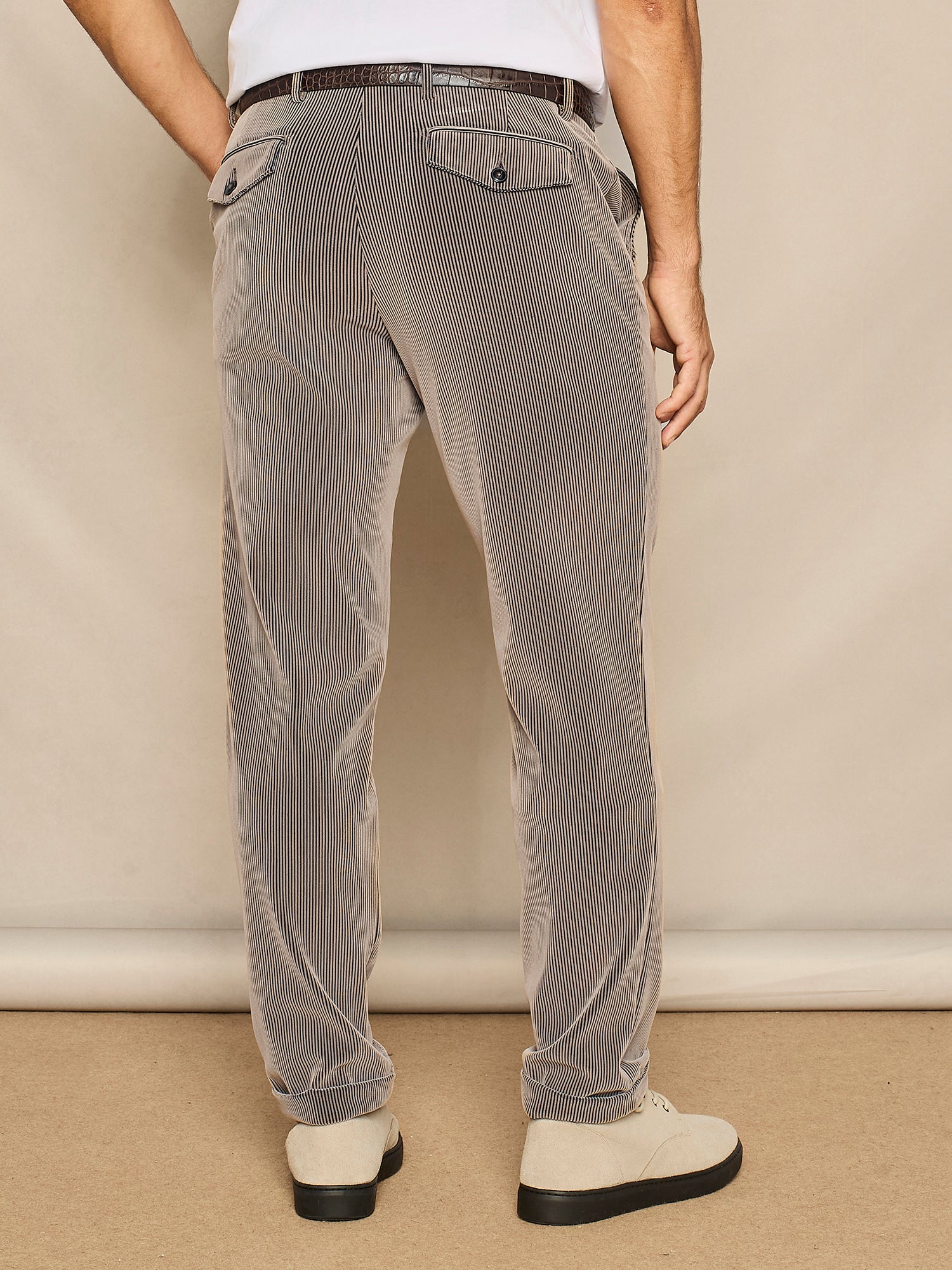 TAUPE FLOCK PRINT CORDUROY EFFECT JERSEY WIDE FIT TROUSER 