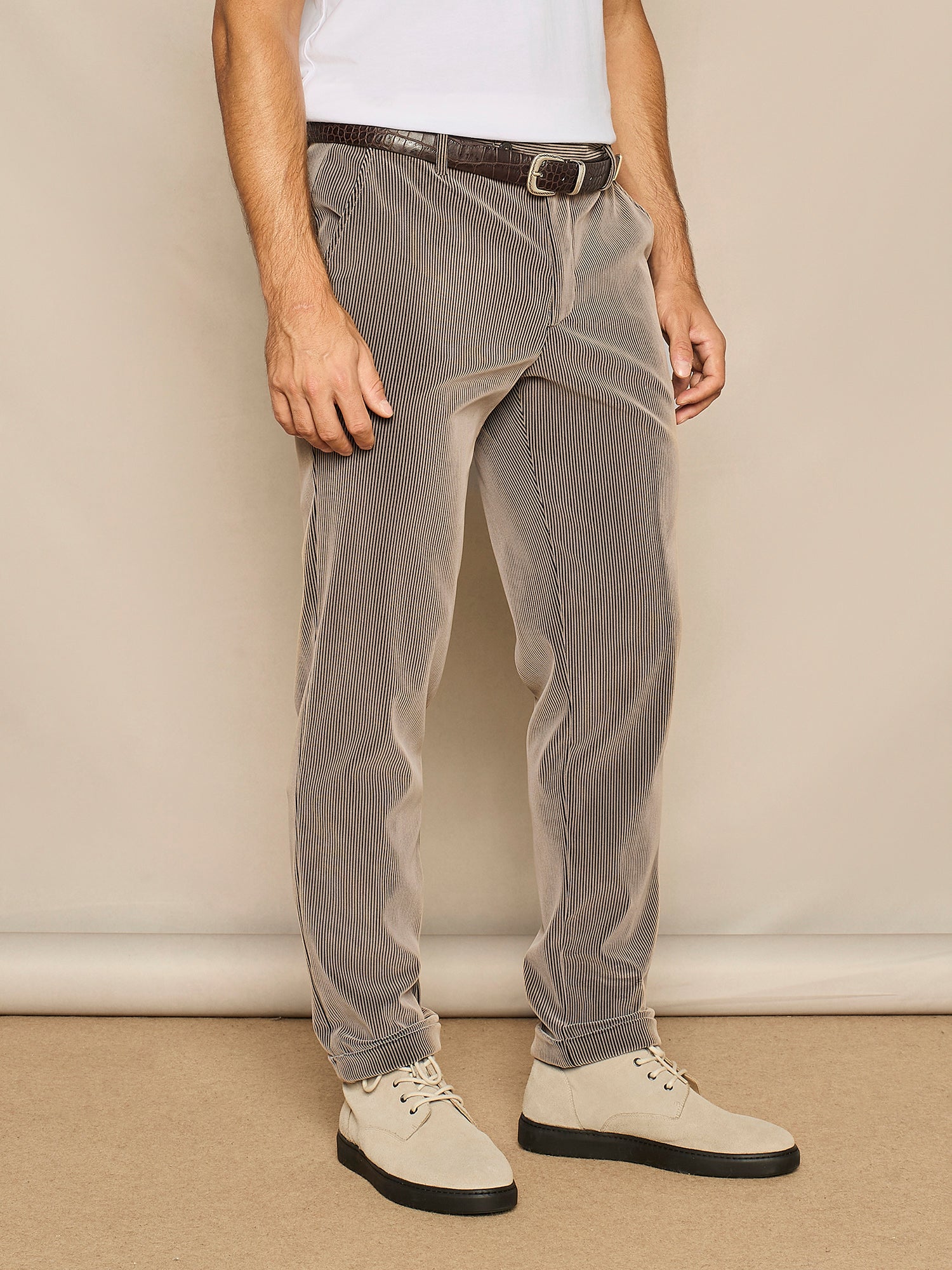 TAUPE FLOCK PRINT CORDUROY EFFECT JERSEY WIDE FIT TROUSER 