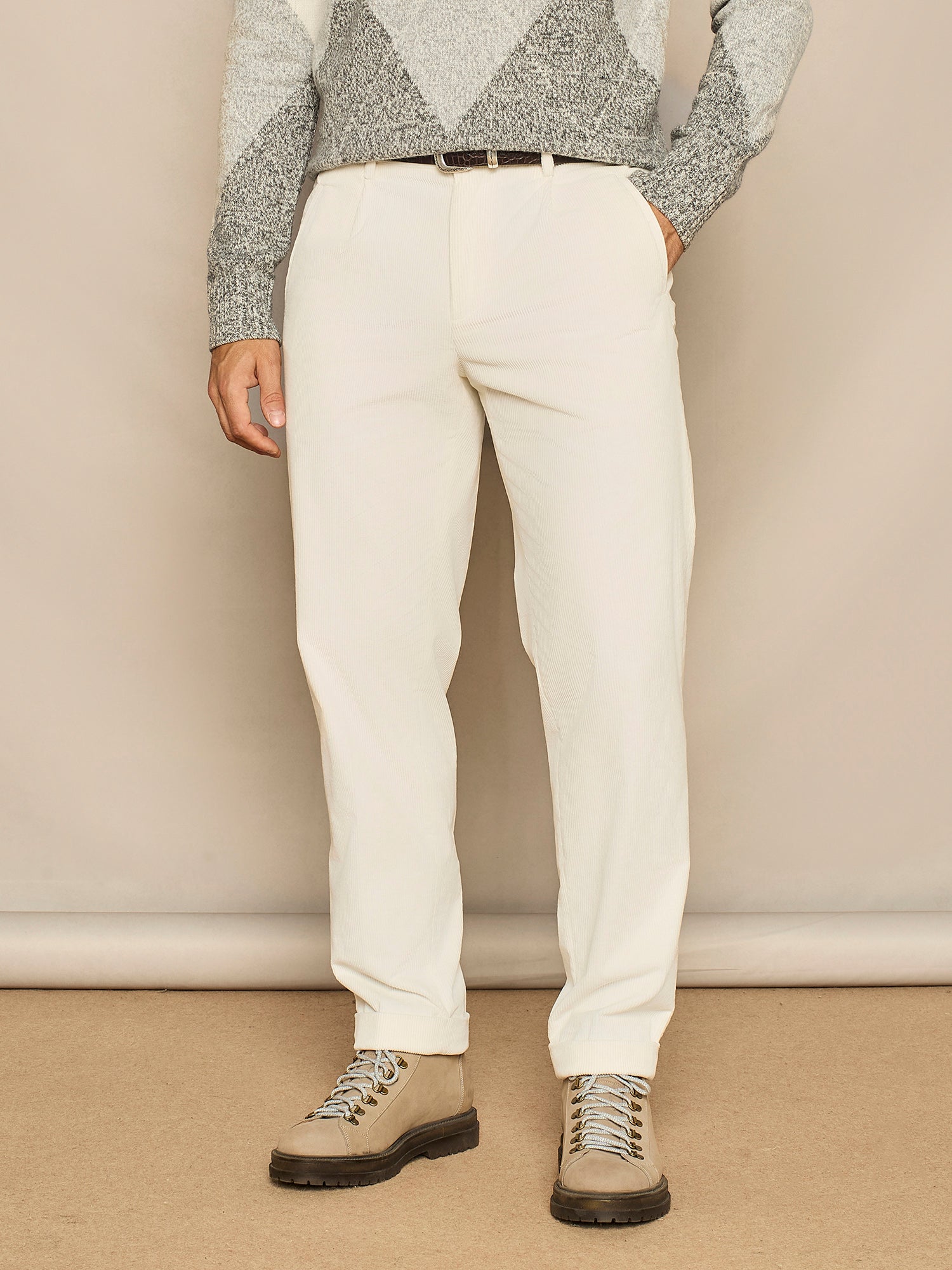 PANTALONE WIDE FIT IN VELLUTO BIANCO