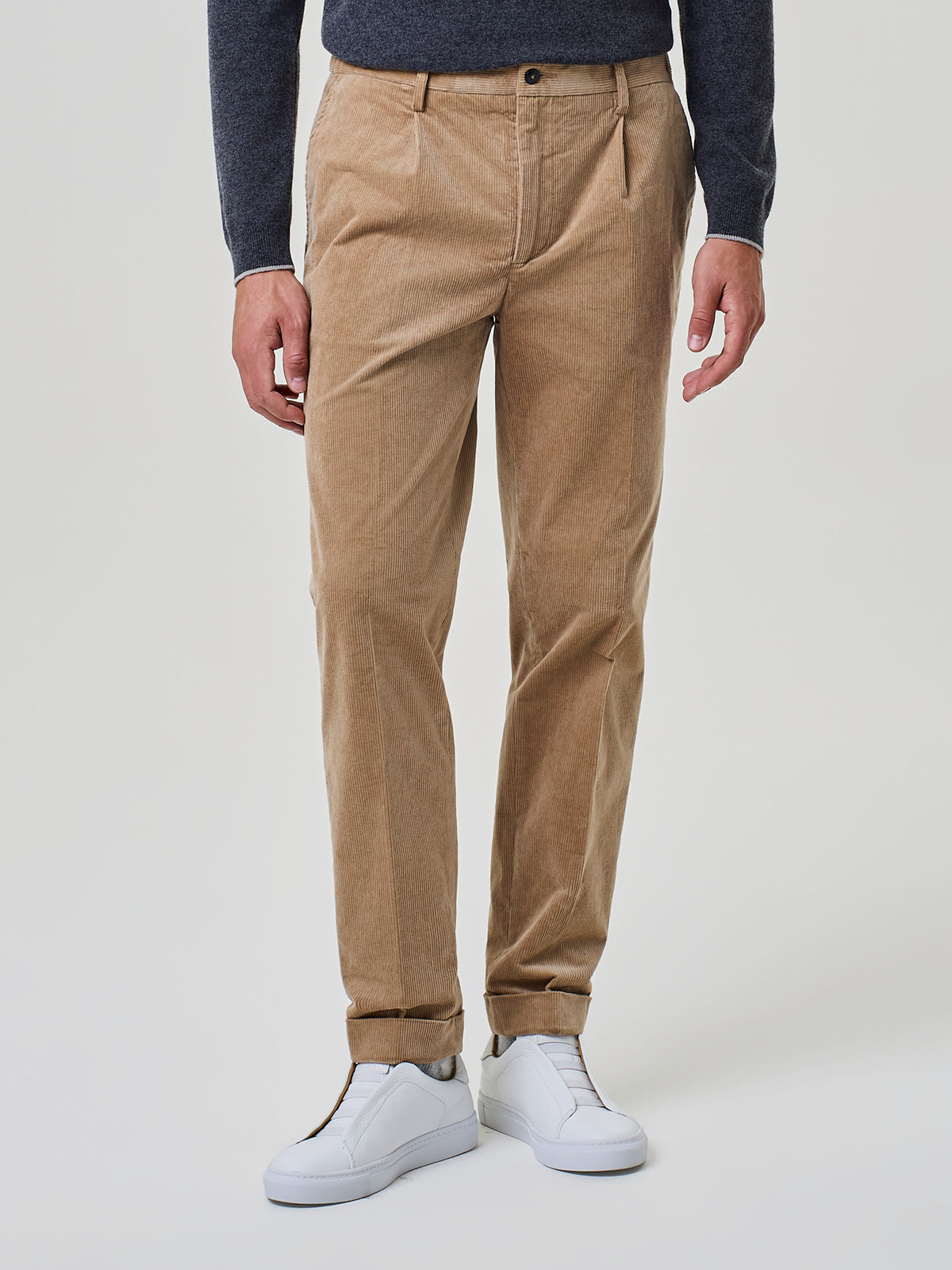 Pantalone da uomo color cammello in velluto millerighe di cotone, Paul Taylor