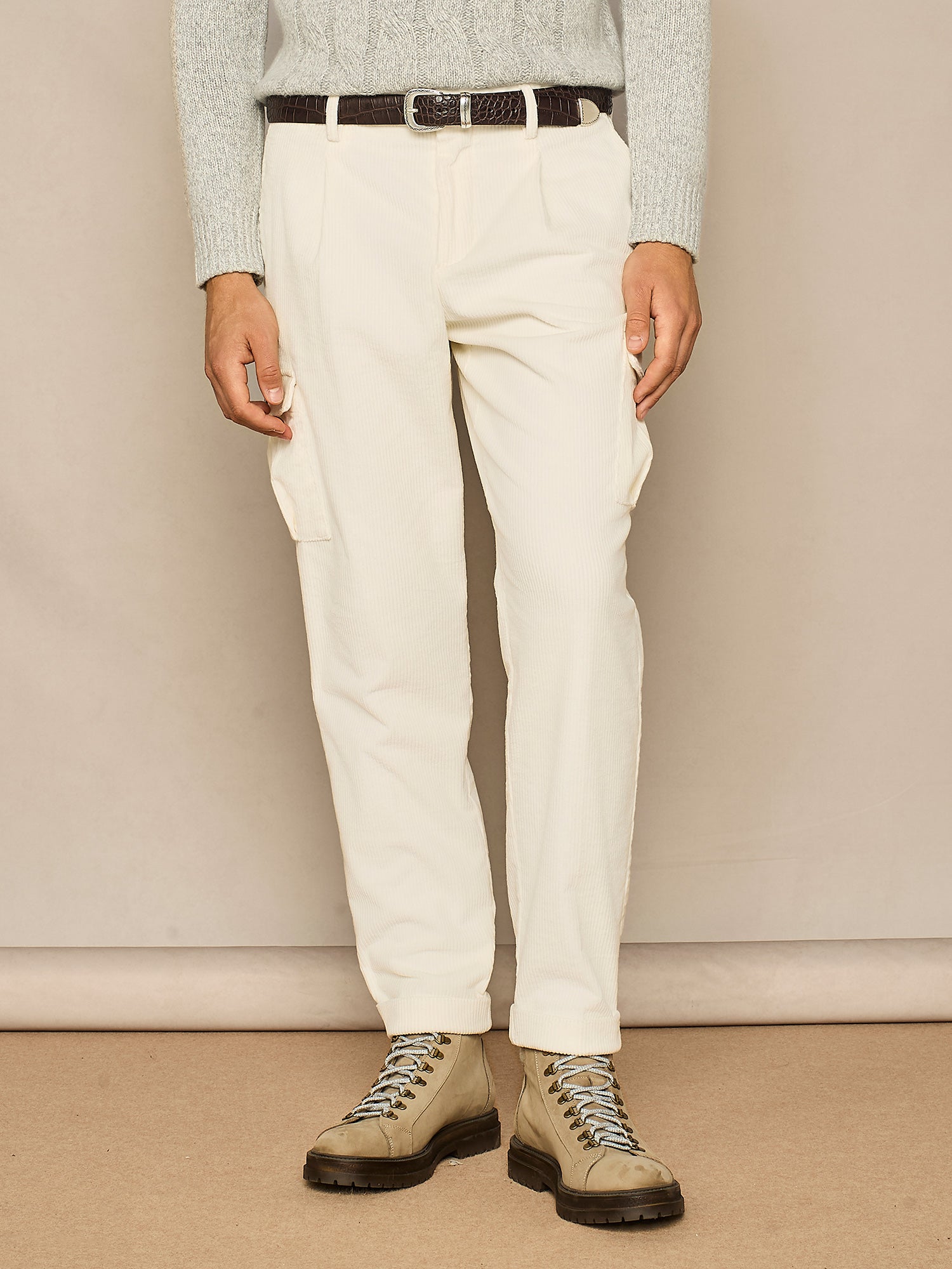 OFF WHITE CORDUROY CARGO TROUSER
