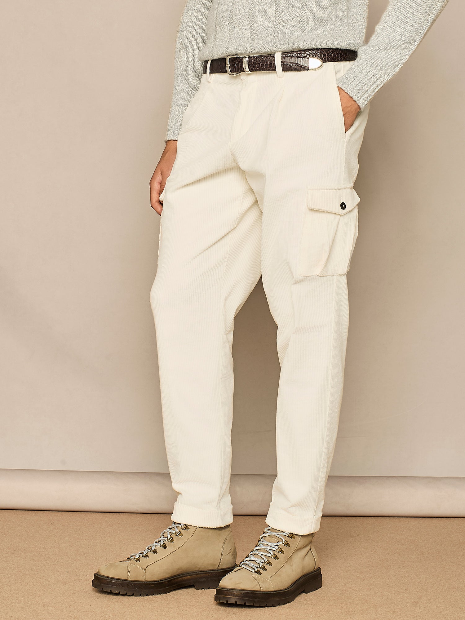 OFF WHITE CORDUROY CARGO TROUSER