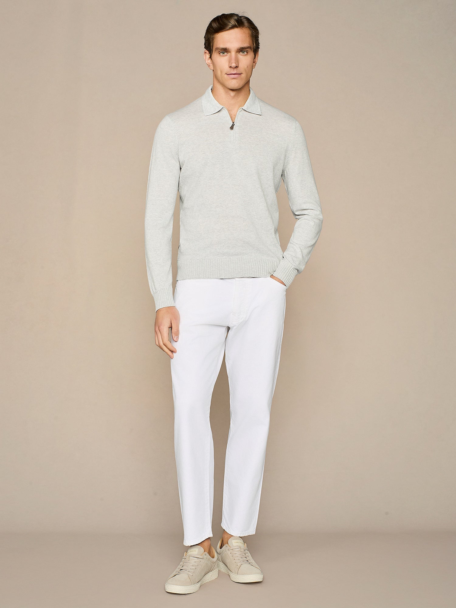 LIGHT GREY MELANGE HALF ZIP POLO