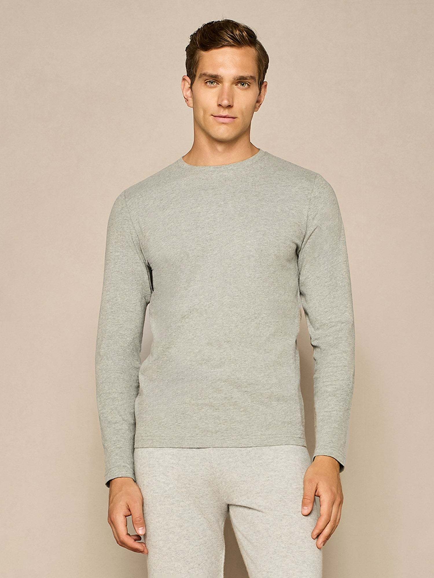 LIGHT GREY MELANGE WARM COTTON LONG SLEEVE T-SHIRT
