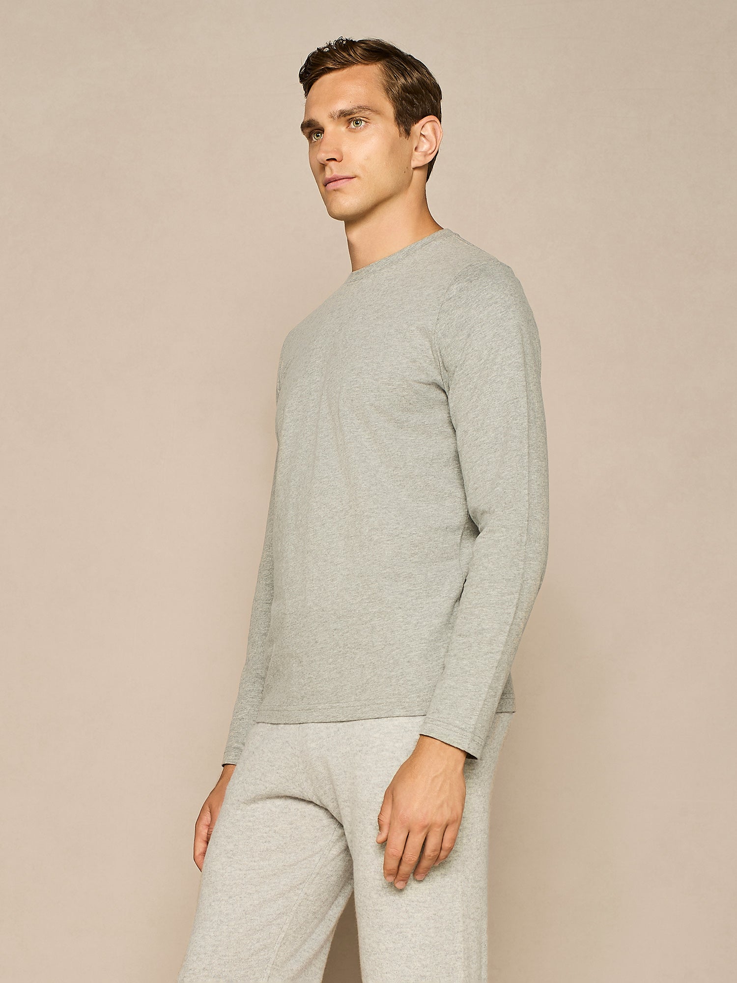 LIGHT GREY MELANGE WARM COTTON LONG SLEEVE T-SHIRT