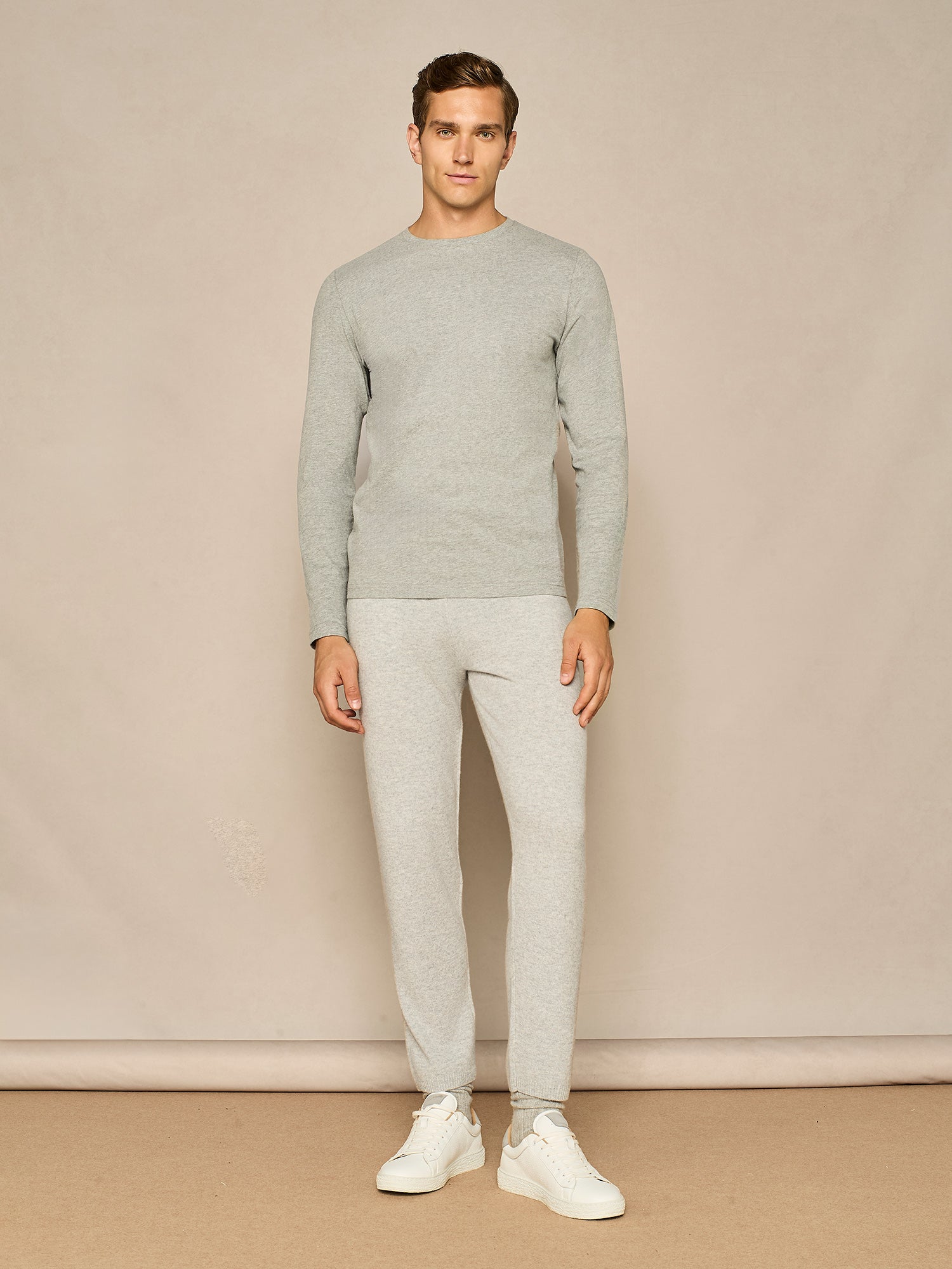 LIGHT GREY MELANGE WARM COTTON LONG SLEEVE T-SHIRT