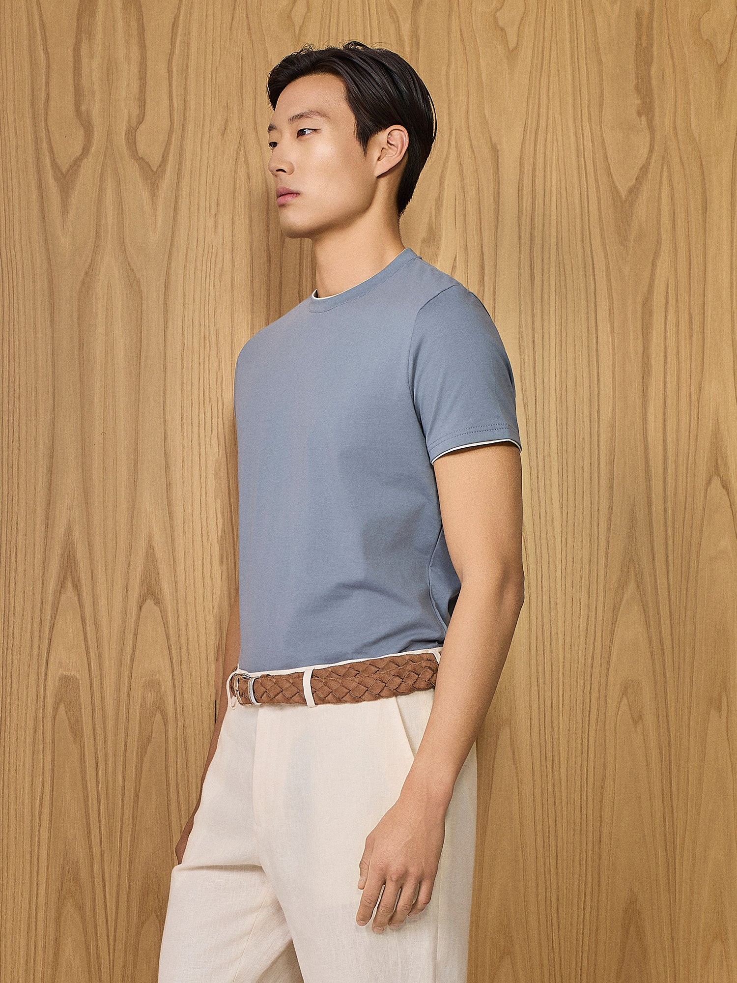 T-shirt doppio collo jersey ceruleo