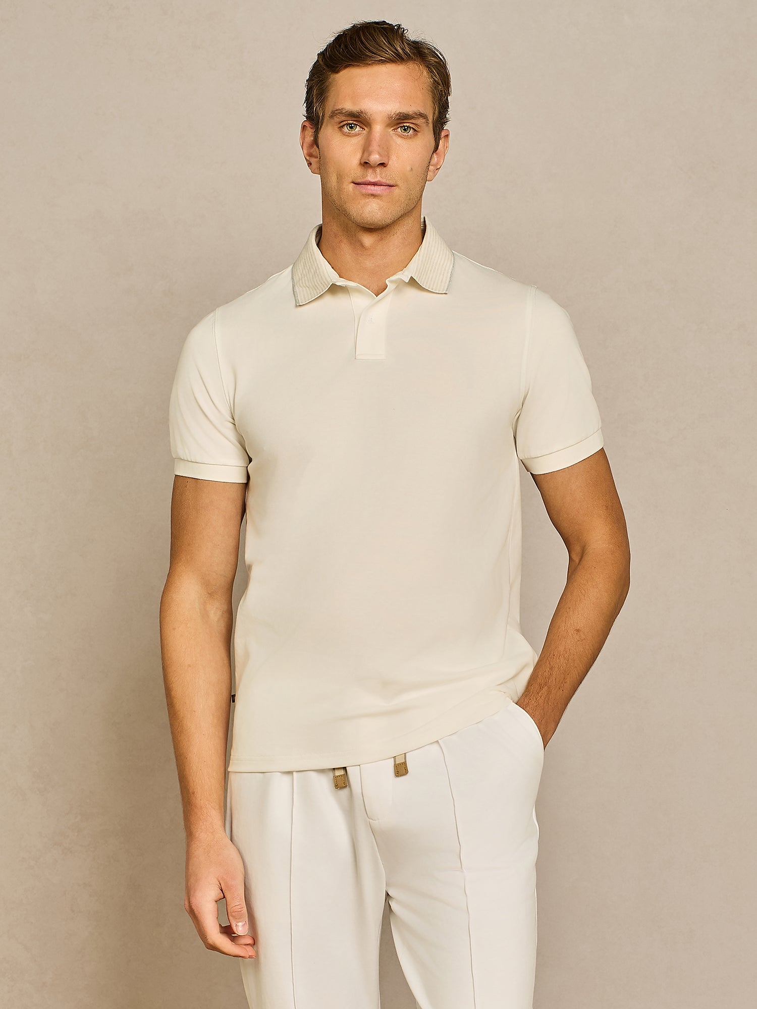 OFF-WHITE PIQUET POLO WITH CONTRAST COLOR COLLAR