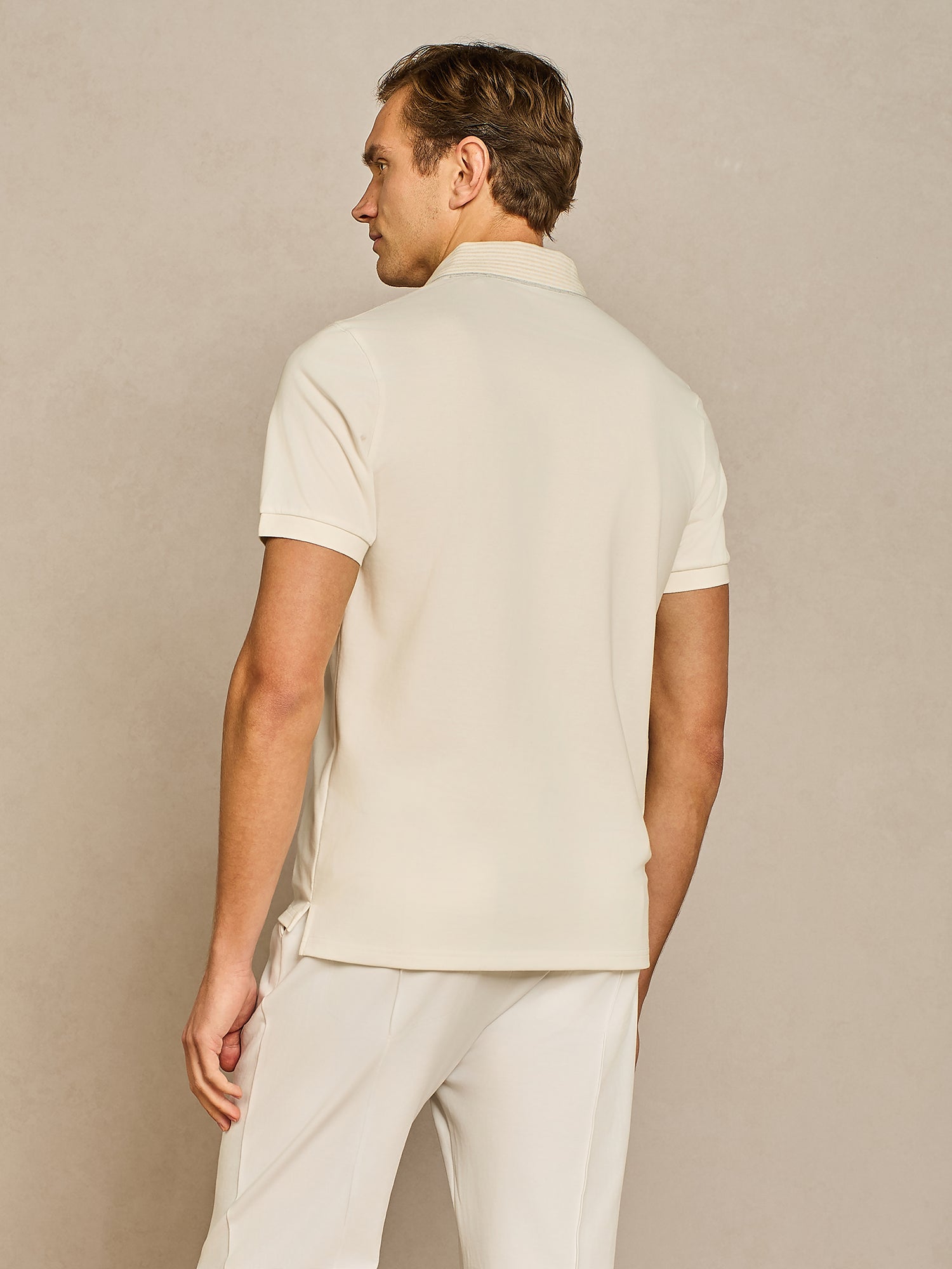 OFF-WHITE PIQUET POLO WITH CONTRAST COLOR COLLAR