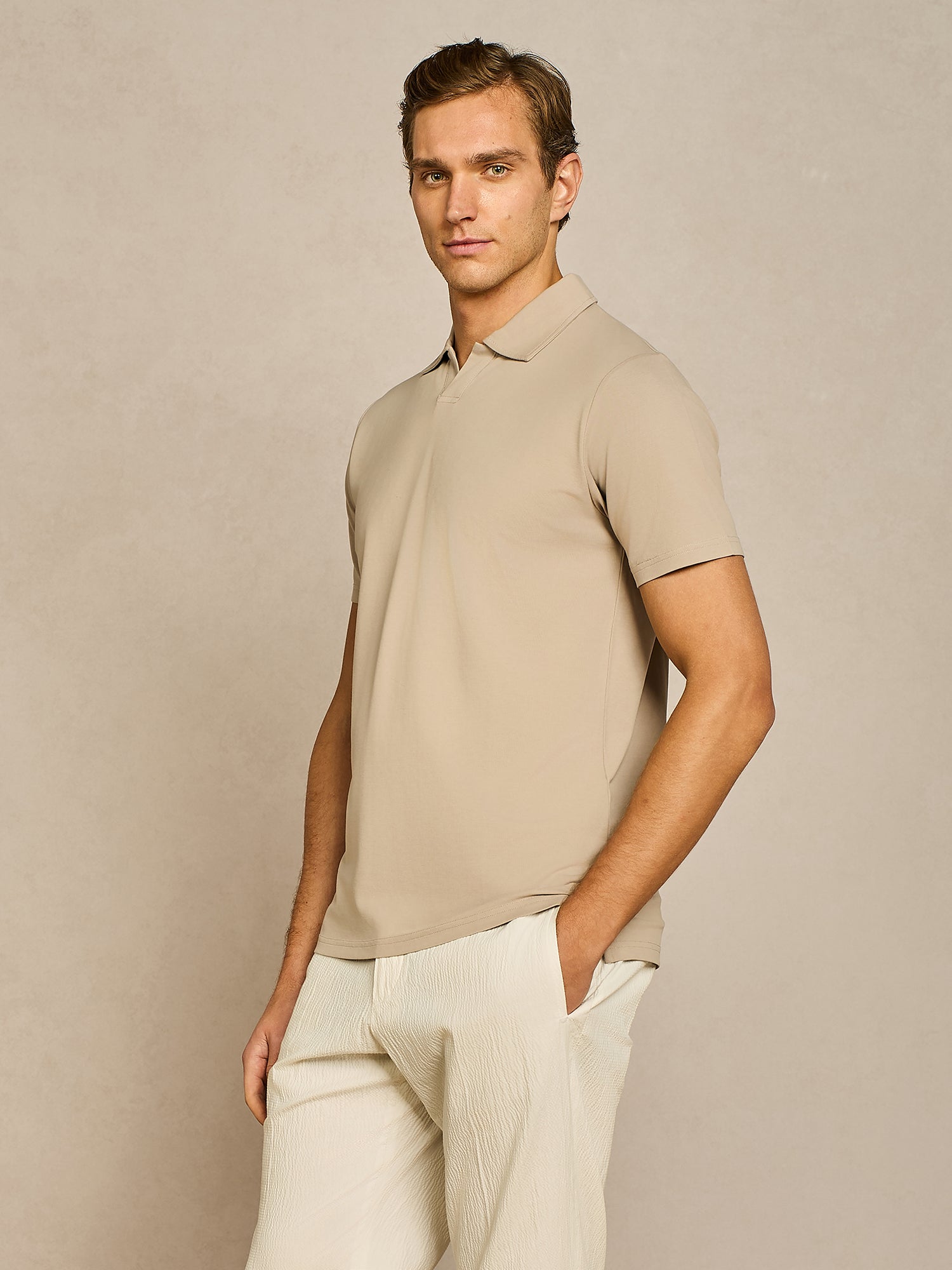 Polo jersey piquet tecnico taupe chiaro