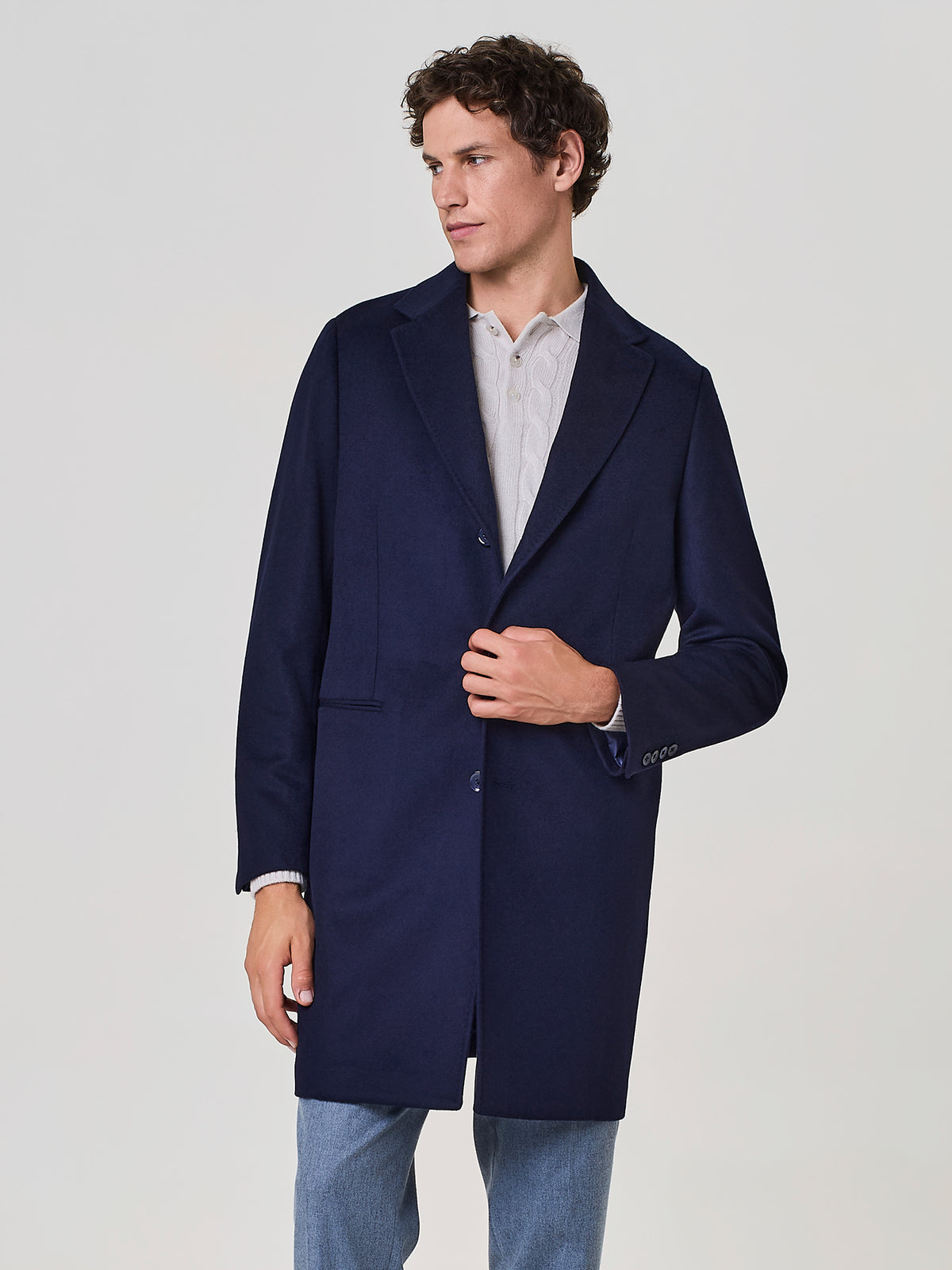 Cappotto da uomo blu in puro cashmere, modello monopetto, Paul Taylor