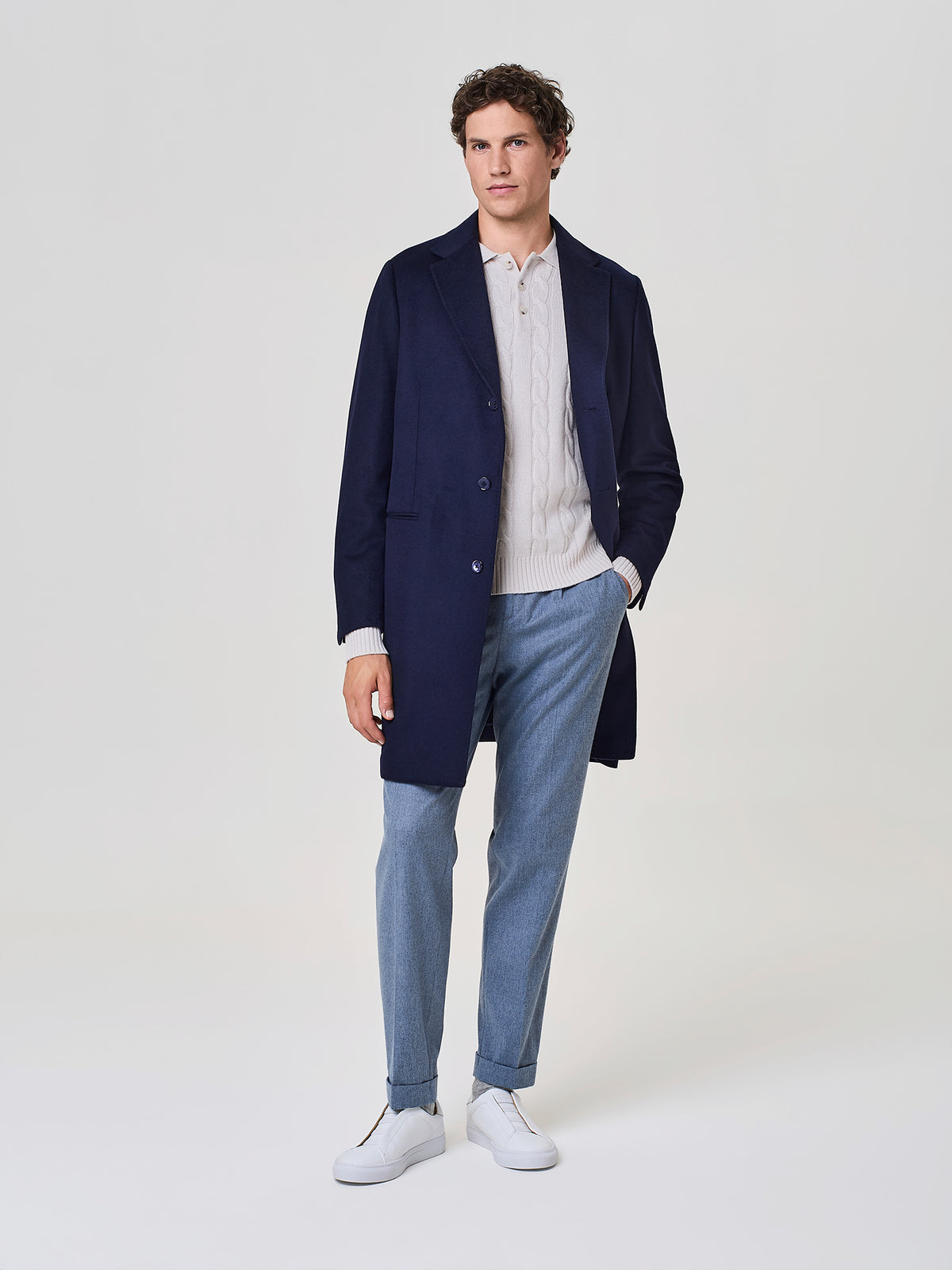 Cappotto uomo blu con tasche interne a doppio filetto, Paul Taylor