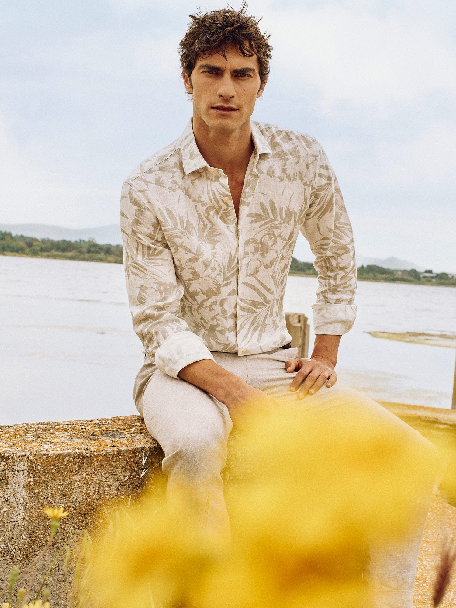 GREEN PRINTED LINEN SHIRT